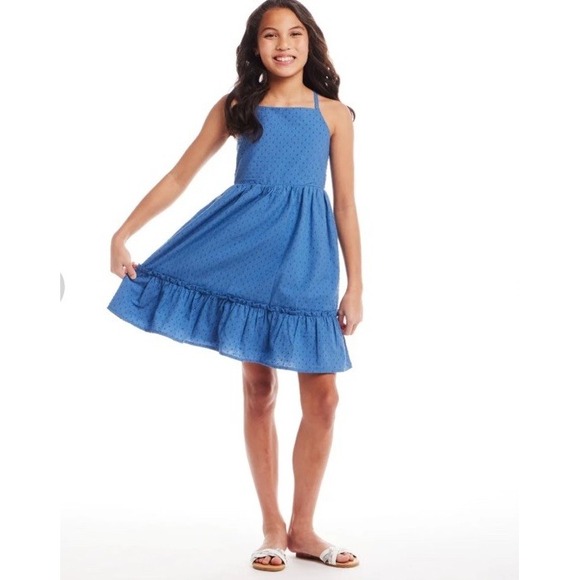 Andy & Evan Other - Andy & Evan Blue Swiss Dot Dress w/ Lace Back Detail Size 10
